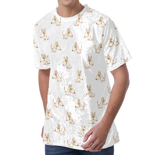 Cartoon Bull Terrier Pattern Print Men's Velvet T-Shirt