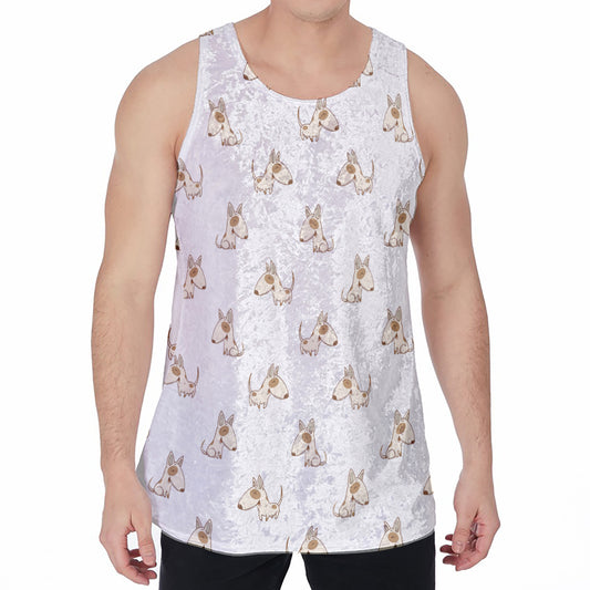 Cartoon Bull Terrier Pattern Print Men's Velvet Tank Top