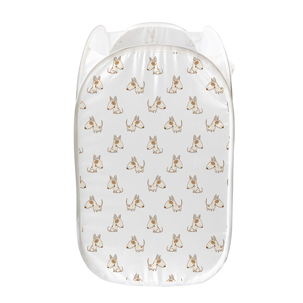 Cartoon Bull Terrier Pattern Print Mesh Laundry Hamper