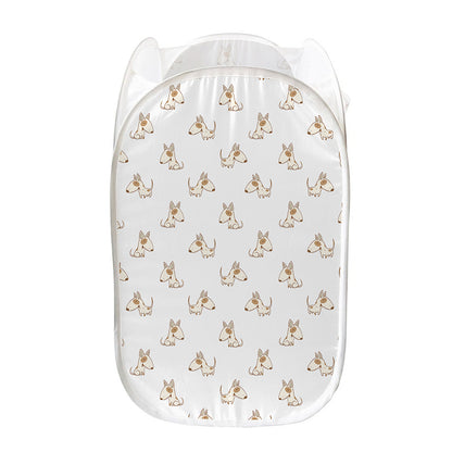 Cartoon Bull Terrier Pattern Print Mesh Laundry Hamper