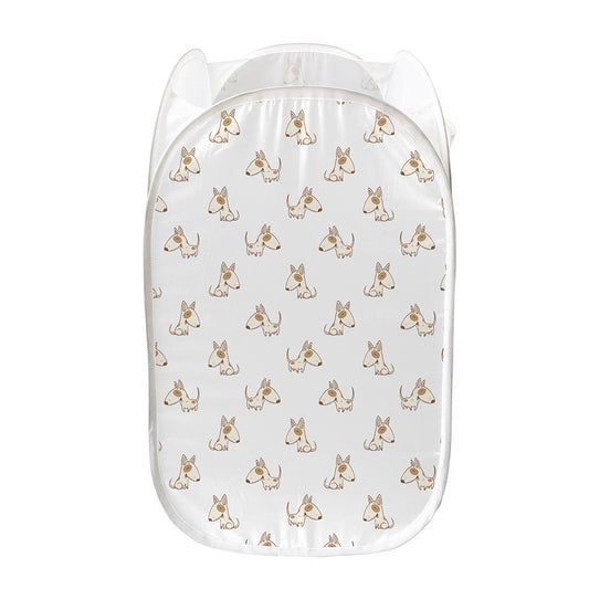Cartoon Bull Terrier Pattern Print Mesh Laundry Hamper