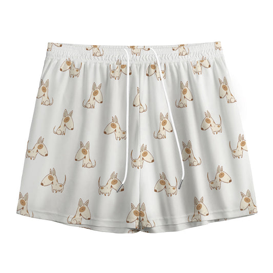 Cartoon Bull Terrier Pattern Print Mesh Shorts