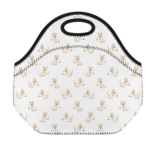 Cartoon Bull Terrier Pattern Print Neoprene Lunch Bag