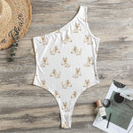 Cartoon Bull Terrier Pattern Print One Shoulder Bodysuit