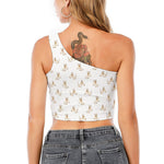 Cartoon Bull Terrier Pattern Print One Shoulder Crop Top