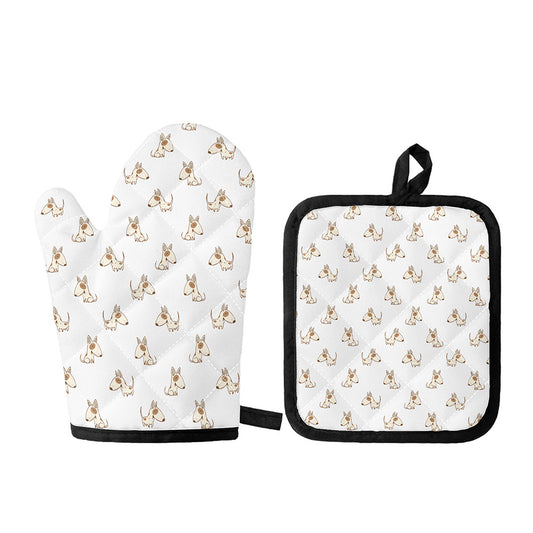 Cartoon Bull Terrier Pattern Print Oven Mitt And Pot Holder Set