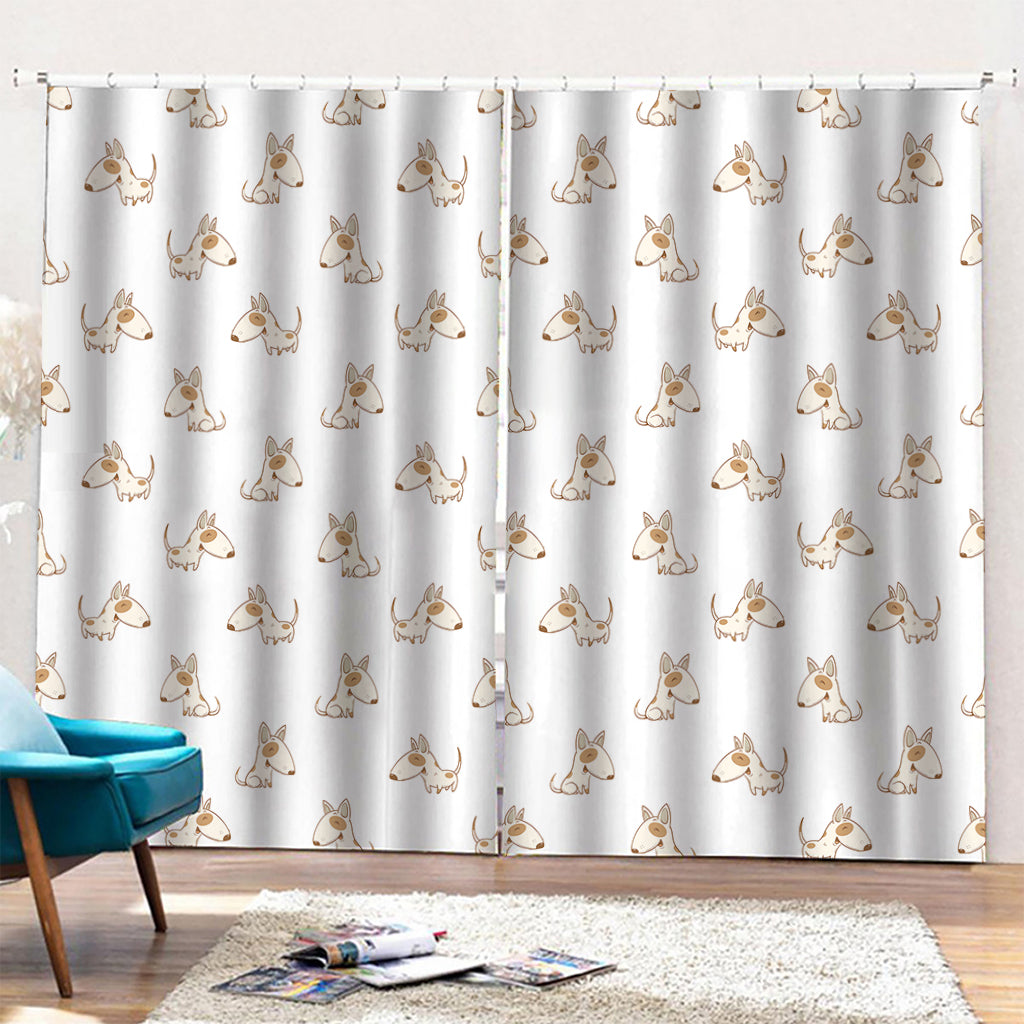 Cartoon Bull Terrier Pattern Print Pencil Pleat Curtains