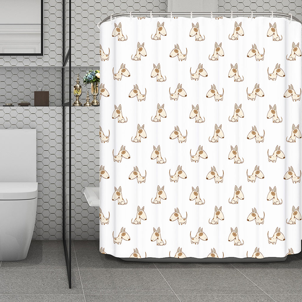 Cartoon Bull Terrier Pattern Print Polyester Shower Curtain