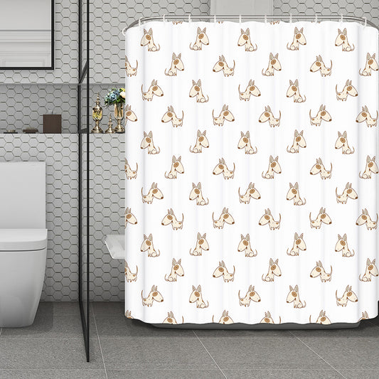 Cartoon Bull Terrier Pattern Print Polyester Shower Curtain
