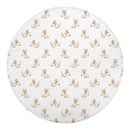 Cartoon Bull Terrier Pattern Print Round Blanket