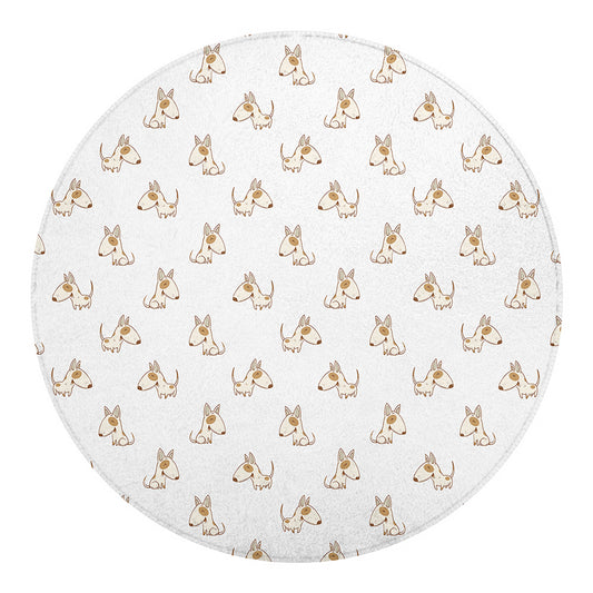 Cartoon Bull Terrier Pattern Print Round Blanket