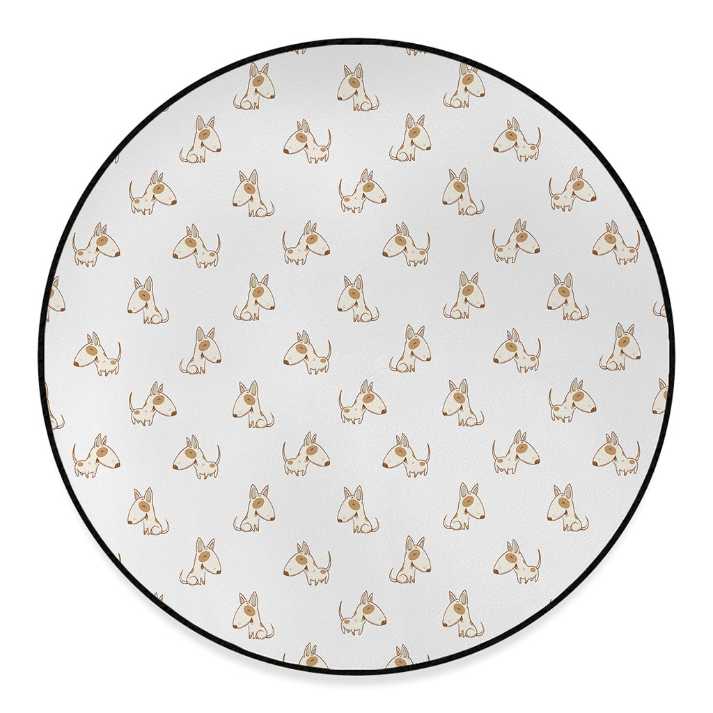 Cartoon Bull Terrier Pattern Print Round Floor Mat