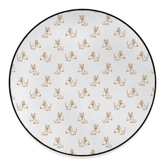 Cartoon Bull Terrier Pattern Print Round Floor Mat
