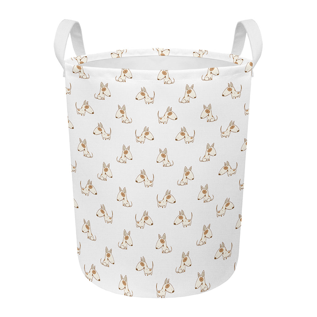 Cartoon Bull Terrier Pattern Print Round Laundry Basket