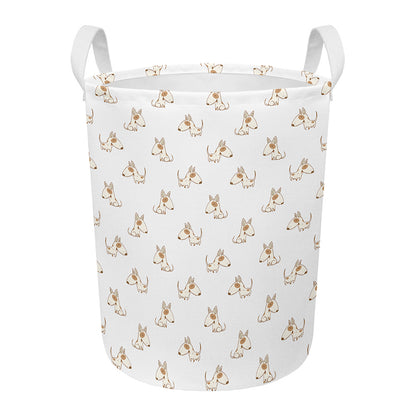 Cartoon Bull Terrier Pattern Print Round Laundry Basket