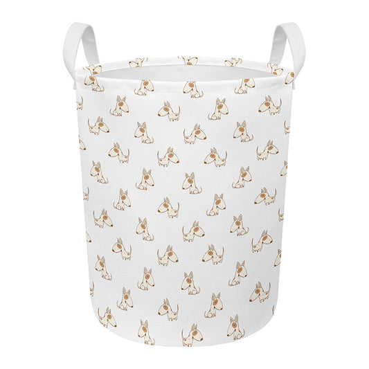 Cartoon Bull Terrier Pattern Print Round Laundry Basket
