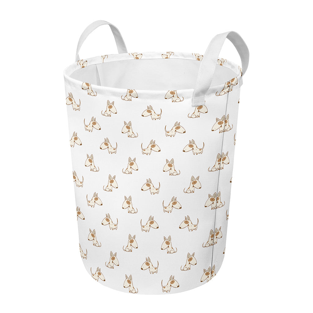 Cartoon Bull Terrier Pattern Print Round Laundry Basket