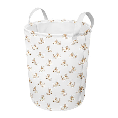 Cartoon Bull Terrier Pattern Print Round Laundry Basket