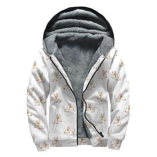 Cartoon Bull Terrier Pattern Print Sherpa Lined Zip Up Hoodie