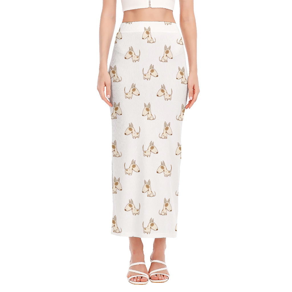 Cartoon Bull Terrier Pattern Print Side Slit Maxi Skirt