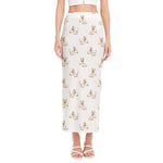 Cartoon Bull Terrier Pattern Print Side Slit Maxi Skirt