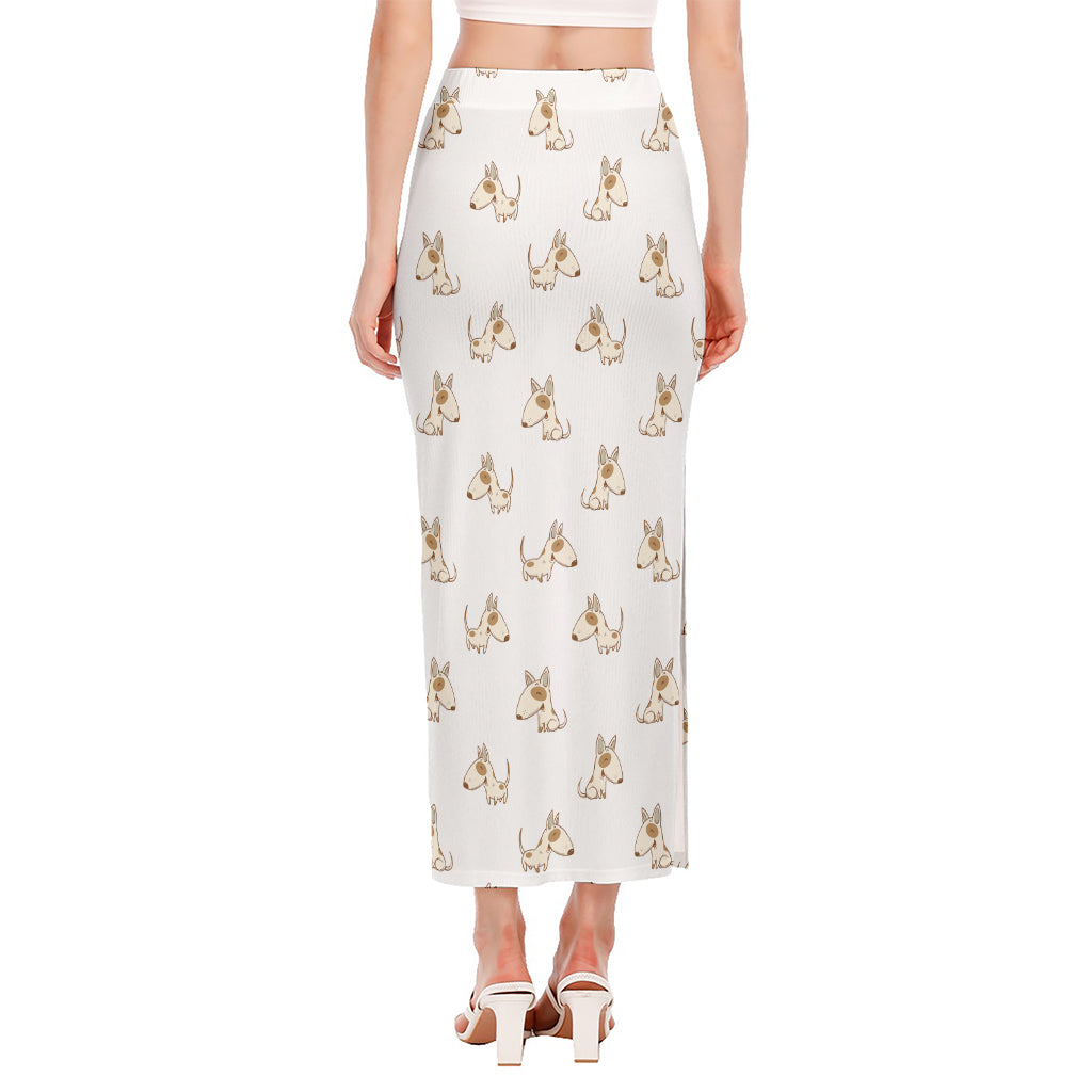 Cartoon Bull Terrier Pattern Print Side Slit Maxi Skirt
