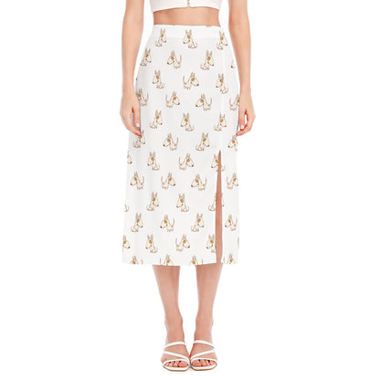 Cartoon Bull Terrier Pattern Print Side Slit Midi Skirt