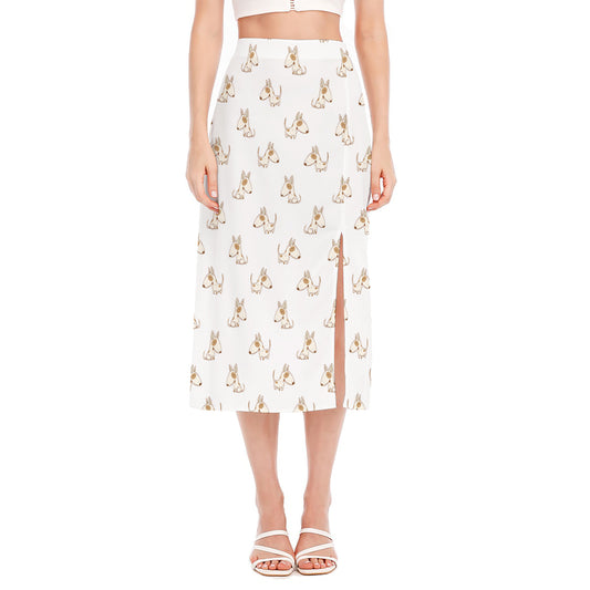 Cartoon Bull Terrier Pattern Print Side Slit Midi Skirt