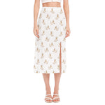 Cartoon Bull Terrier Pattern Print Side Slit Midi Skirt