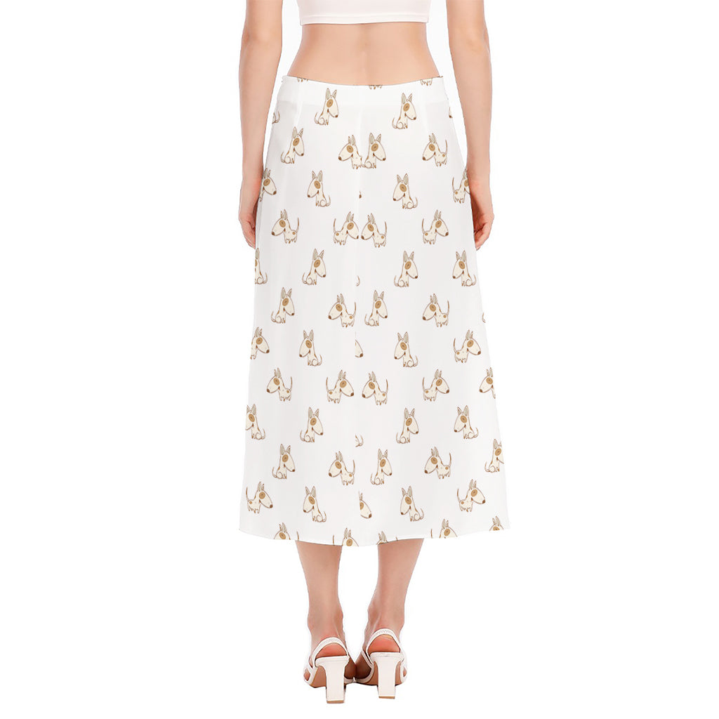 Cartoon Bull Terrier Pattern Print Side Slit Midi Skirt