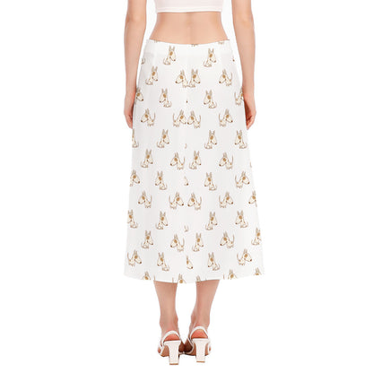 Cartoon Bull Terrier Pattern Print Side Slit Midi Skirt