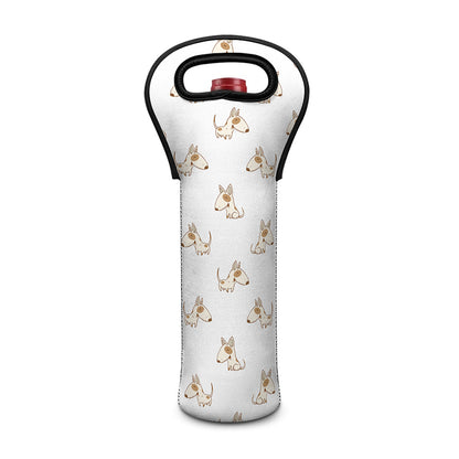 Cartoon Bull Terrier Pattern Print Single Neoprene Wine Tote