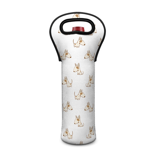 Cartoon Bull Terrier Pattern Print Single Neoprene Wine Tote
