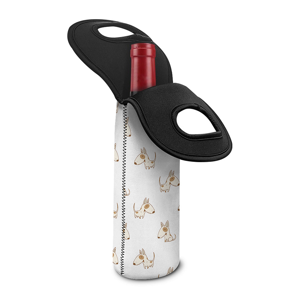 Cartoon Bull Terrier Pattern Print Single Neoprene Wine Tote