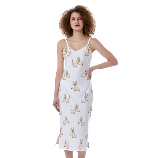 Cartoon Bull Terrier Pattern Print Slim Fit Midi Cami Dress