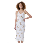 Cartoon Bull Terrier Pattern Print Slim Fit Midi Cami Dress