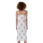 Cartoon Bull Terrier Pattern Print Slim Fit Midi Cami Dress