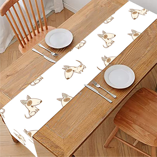 Cartoon Bull Terrier Pattern Print Table Runner
