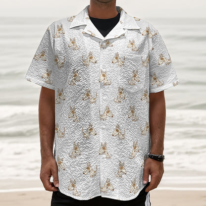 Cartoon Bull Terrier Pattern Print Textured Short Sleeve Shirt