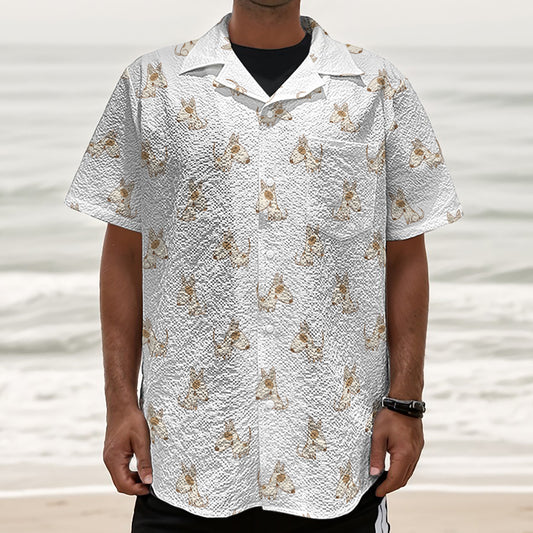 Cartoon Bull Terrier Pattern Print Textured Short Sleeve Shirt