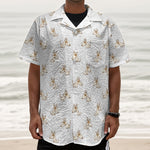 Cartoon Bull Terrier Pattern Print Textured Short Sleeve Shirt