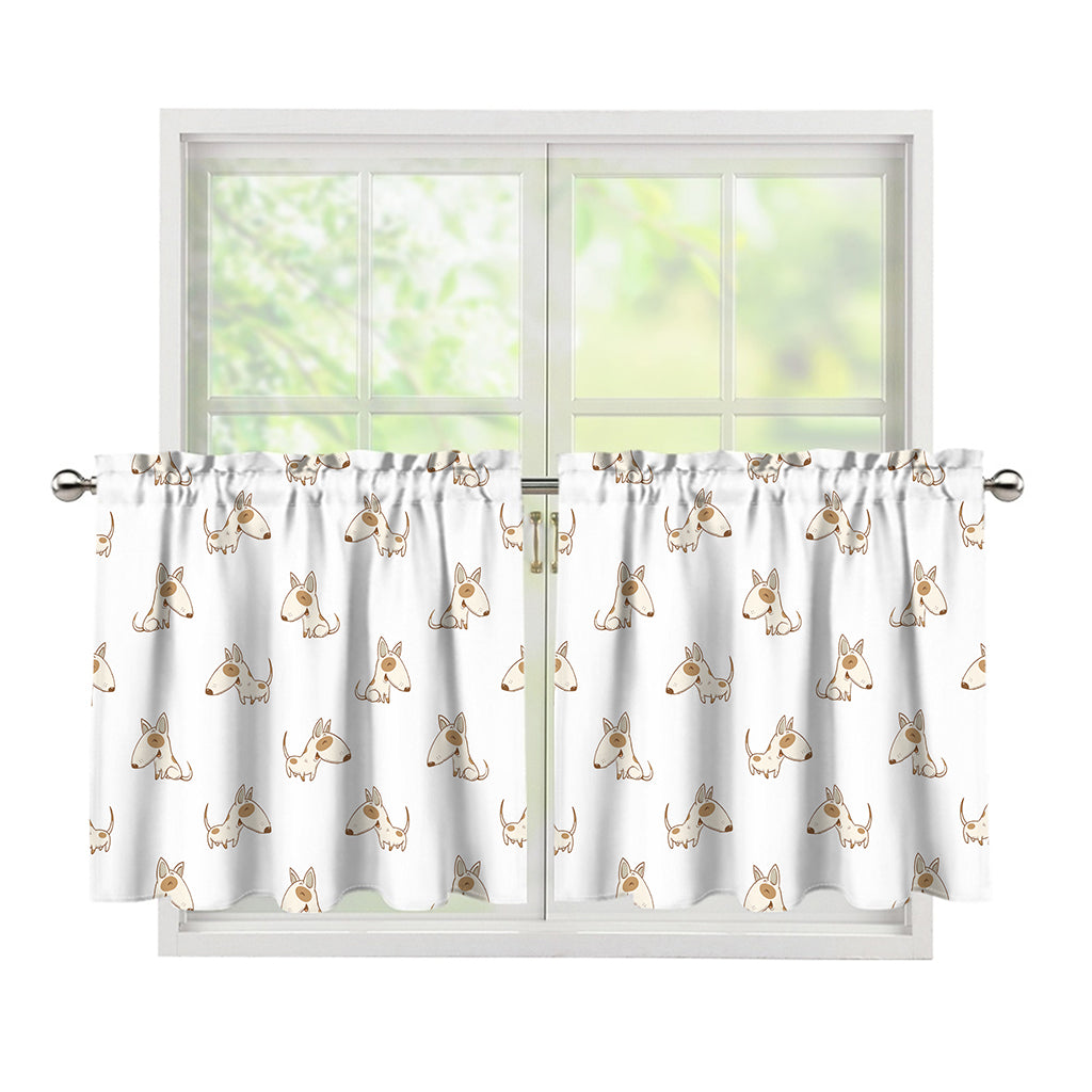 Cartoon Bull Terrier Pattern Print Tier Curtains