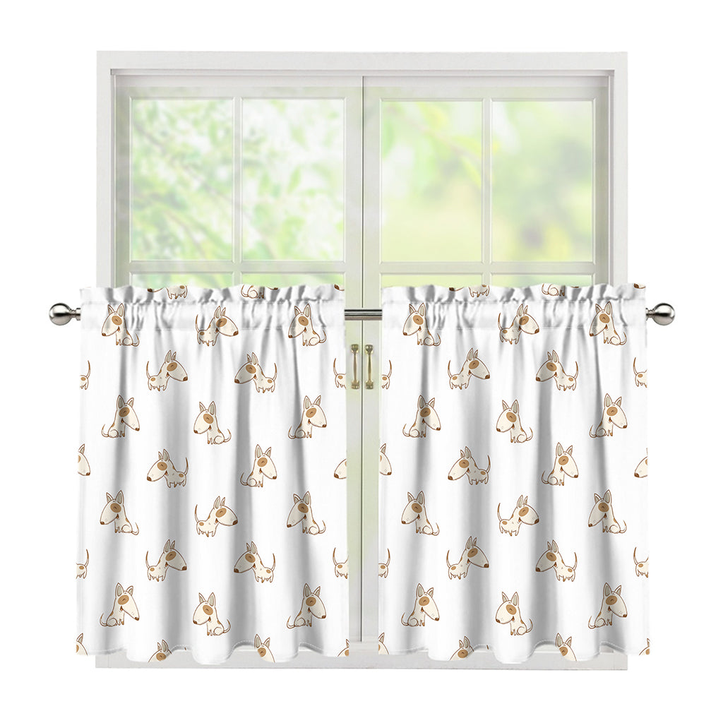 Cartoon Bull Terrier Pattern Print Tier Curtains