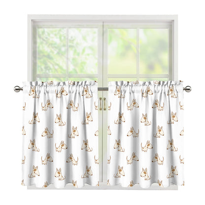 Cartoon Bull Terrier Pattern Print Tier Curtains