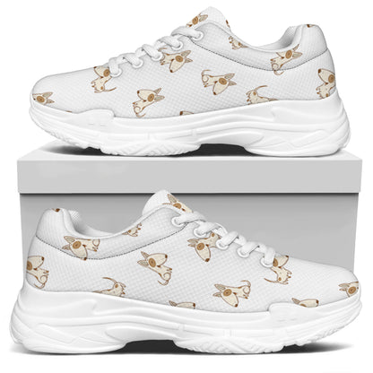 Cartoon Bull Terrier Pattern Print White Chunky Shoes