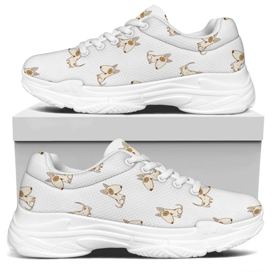 Cartoon Bull Terrier Pattern Print White Chunky Shoes