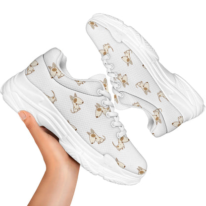 Cartoon Bull Terrier Pattern Print White Chunky Shoes