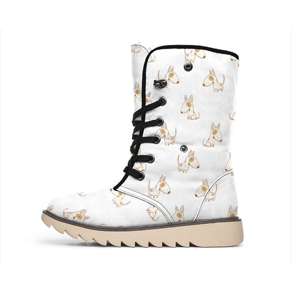 Cartoon Bull Terrier Pattern Print Winter Boots