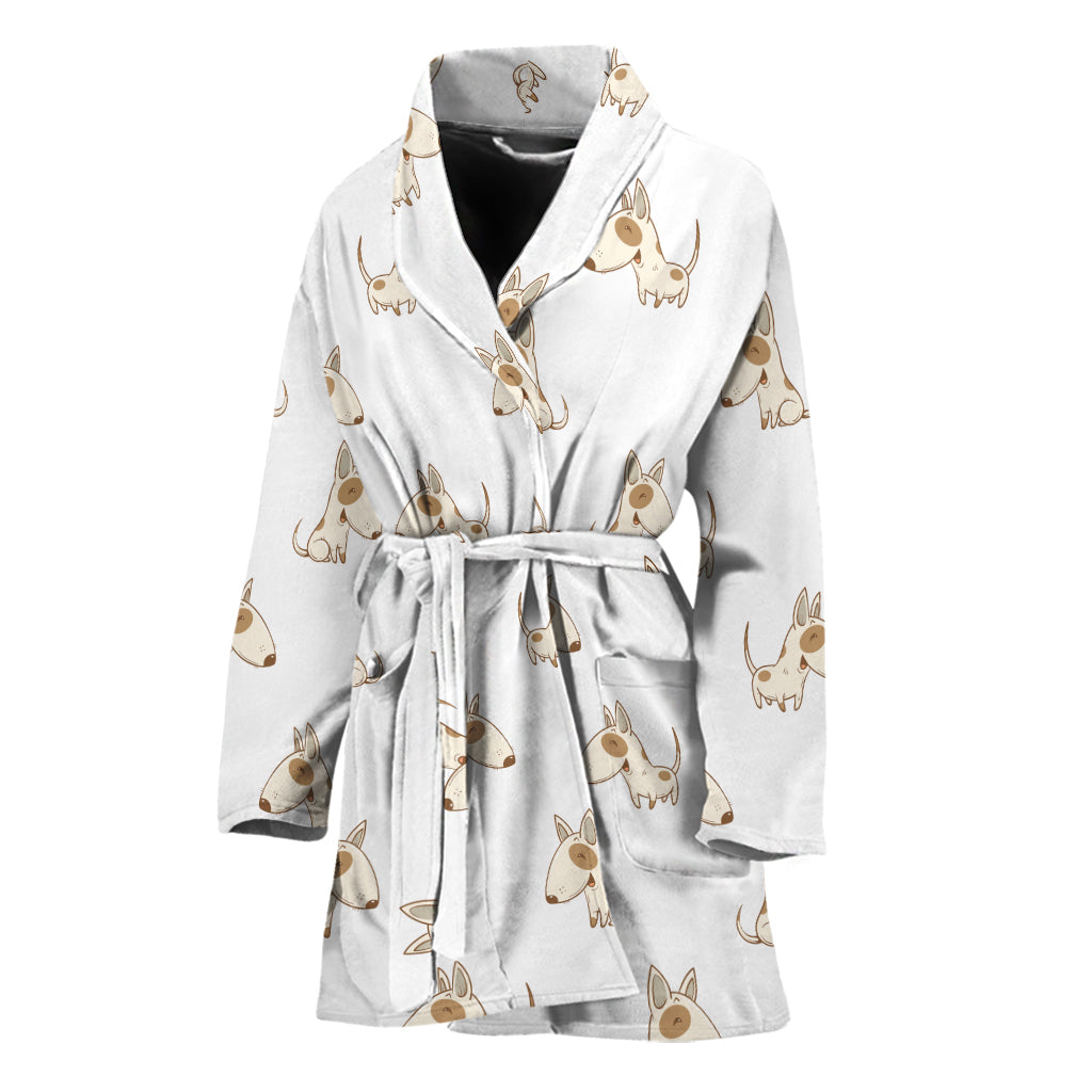 Cartoon Bull Terrier Pattern Print Women's Bathrobe