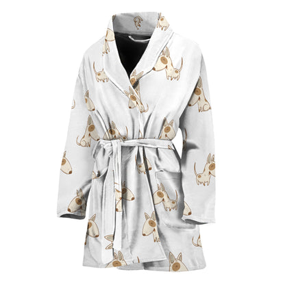 Cartoon Bull Terrier Pattern Print Women's Bathrobe